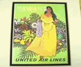 ハワイの絵　ユナイテッド航空 グリーン