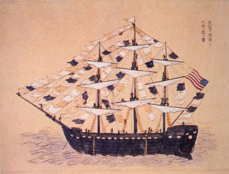 米国帆船於いて函館
