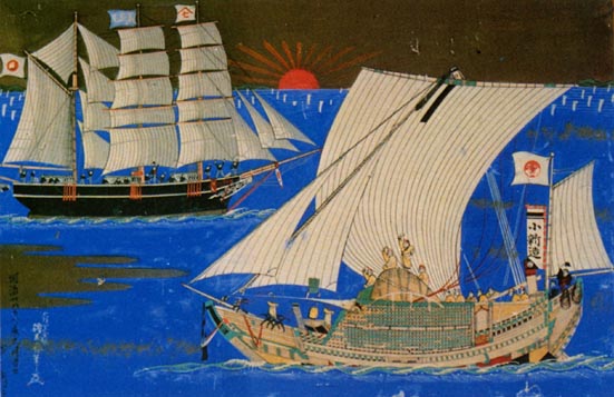 弁才船とバーク型帆船